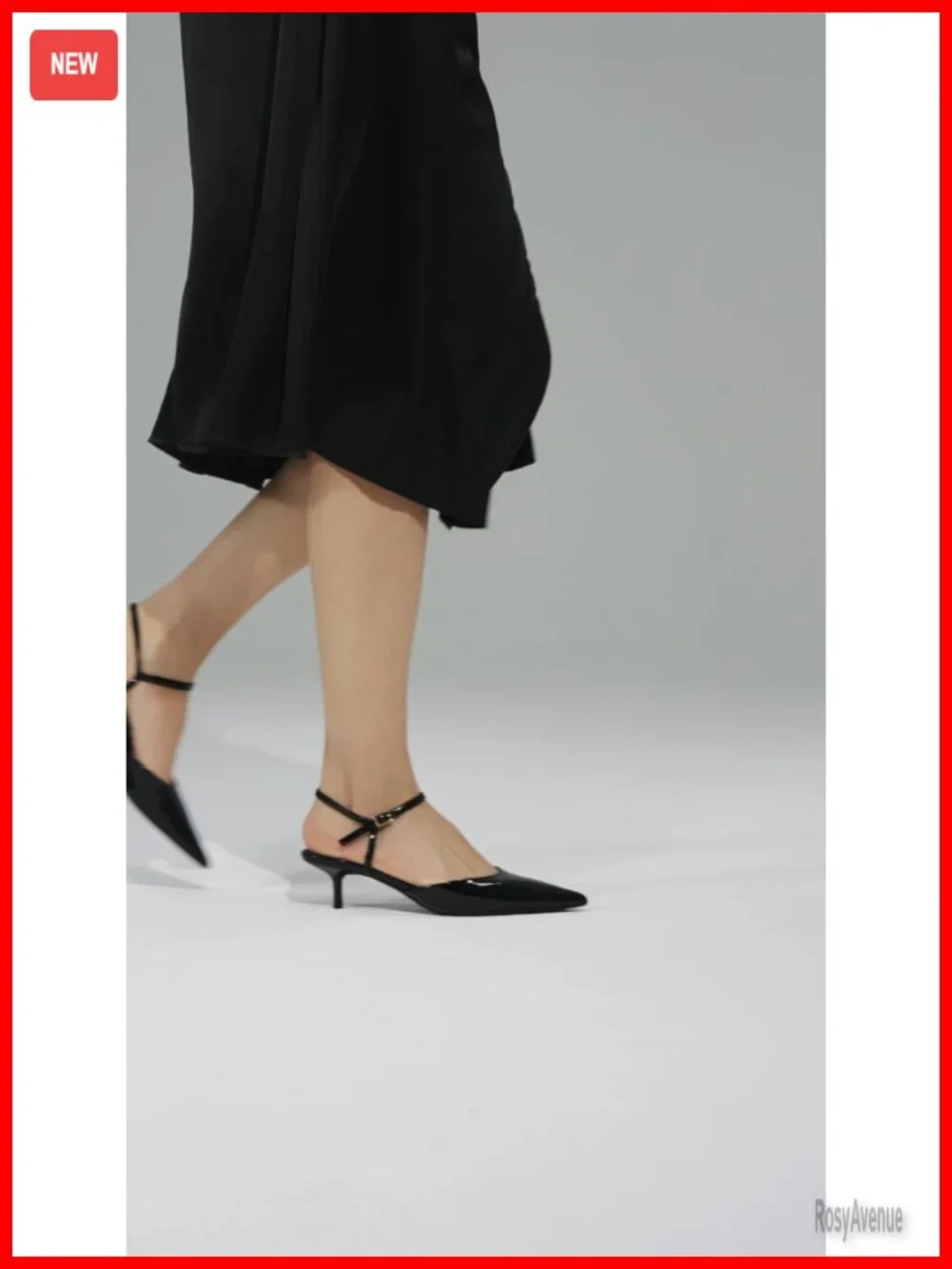 Pointed Toe Slingback Pumps with Kitten Heel and Buckle Strap